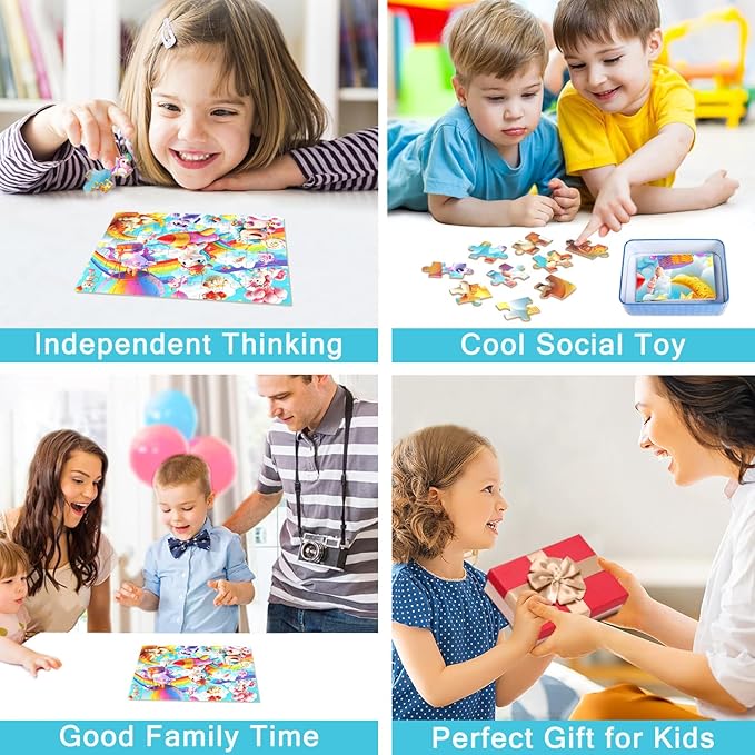 Rainbow Horse Unicorn Puzzles for Kids Ages 4-8, 60 Pieces Jigsaw Puzzles for Kids Ages 3-5 Puzzle for Girls and Boys Learning Educational Puzzles Toys in a Metal Box