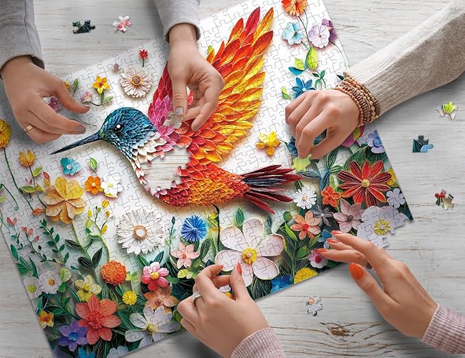Hummingbird Dreams 500 Piece Jigsaw Puzzles for Adults and Teens and Kids Family Fun Time Challenging Flowers Colorful Toys
