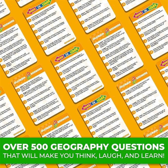 QUOKKA Trivia Board Games for Kids and Adults - Version V2.0 - Family Night Geography Games - Higher or Lower Trivia Cards - Guess Fun Questions - 2 + Players - Challenge Your Geography Knowledge
