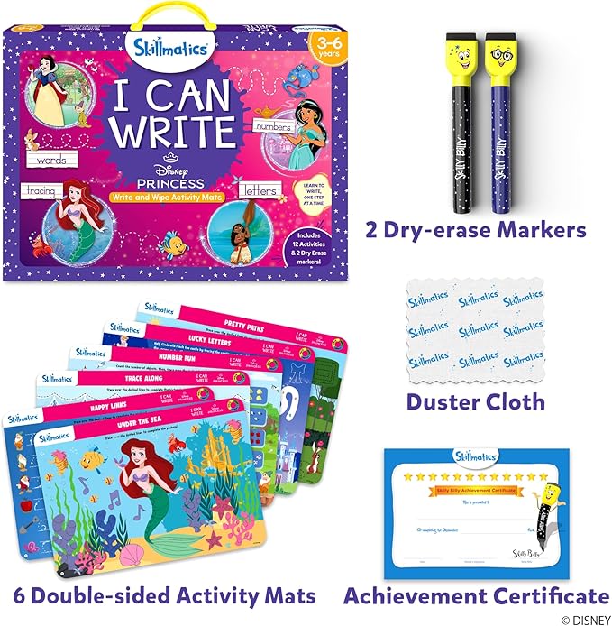 Skillmatics I Can Write Disney Princess - Reusable Preschool Learning Activities, Educational Toy and Game, Back to School Supplies, Gifts for Students, Kids, Toddlers Ages 3, 4, 5, 6
