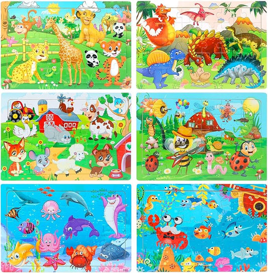 Wooden Jigsaw Puzzles for Kids Ages 3-5 Year Old, 6 Pack 30 Pieces Kids Puzzles Colorful Preschool Educational Learning Toys Present Set for Toddler Children Boys and Girls