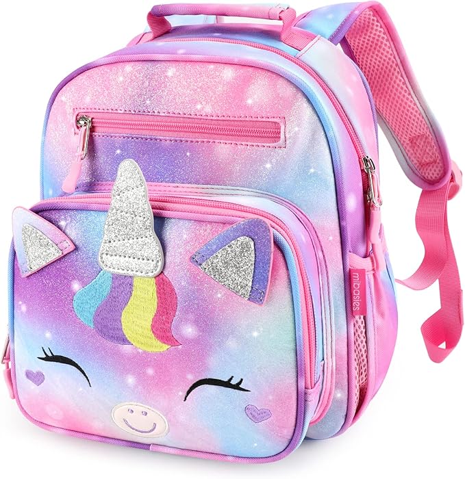 mibasies Toddler Backpack for Girls 2-4: Cute Kids Backpacks for Girls - Preschool Kindergarten Backpack - Unicorn Bangs