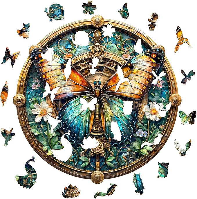 Jigfoxy Wooden Puzzle for Adults, Butterfly Jigsaw Puzzles for Adult, Unique Animal Shape Wood Cut Puzzles, Christmas Thanksgiving Gifts for Friends Family (S-8.5 * 8.4in-100pcs)