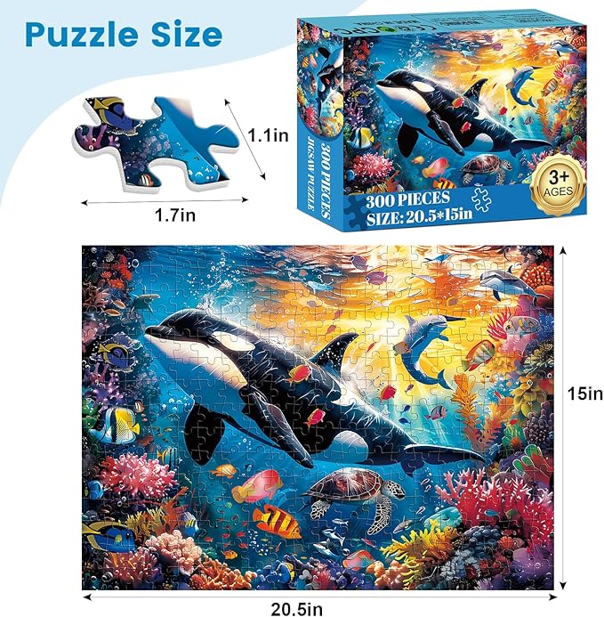 300 Piece Puzzles for Adults and Kids, Jigsaw Puzzle, Undersea World Jigsaw Puzzles, Home Decor Birthday Party Gift Toy, Fun and Challenging Family Games, 20.5x15IN