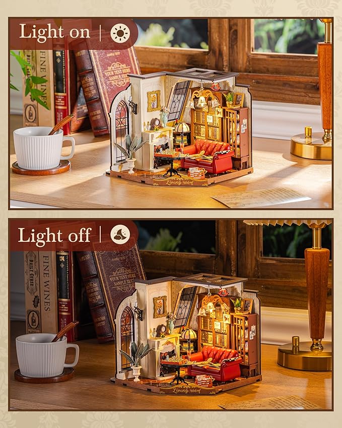 Rolife DIY Miniature House Kit Victorian Parlor 1:18 Scale Dollhouse Diorama, Tiny House Building Kit Antique Bookshelf Display Crafts for Adults Gift for Boys Girls (Catherine's Living Room)