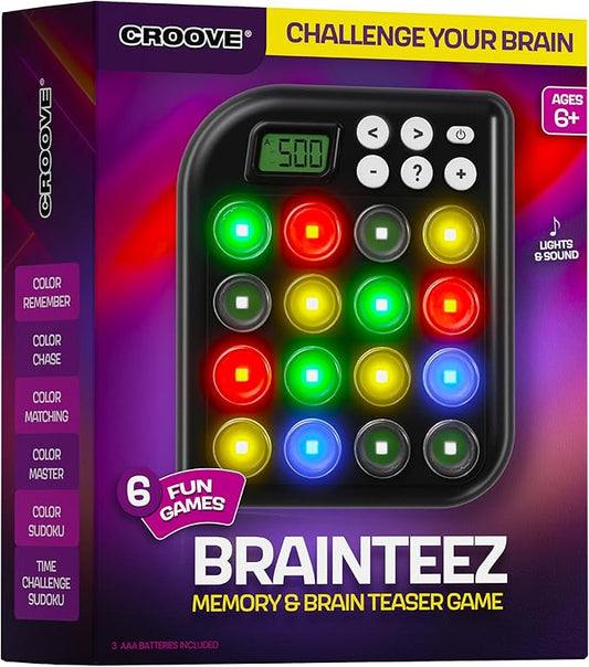 Croove 6 in 1 Brain Teasers & Memory Game, 6 Fun Games for Kids, Cool Handheld Toys, Unique for Teens, Best Activities for Tween Boy, Gift Ideas for Boys & Girls Ages 6-8 9 10 11 13+ Year Old