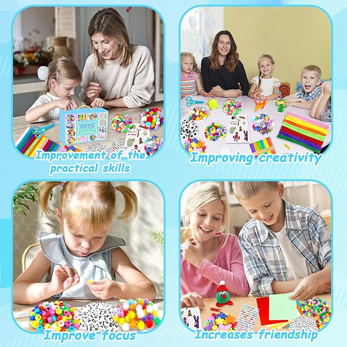 2000 PCS Arts and Crafts Supplies for Kids All-in-1 Craft Kit with Pipe Cleaners Craft Box Set DIY Crafting Supply School Supplies Toys Gifts for Girls Boys Ages 4-6, 6-8, 8-12, Blue