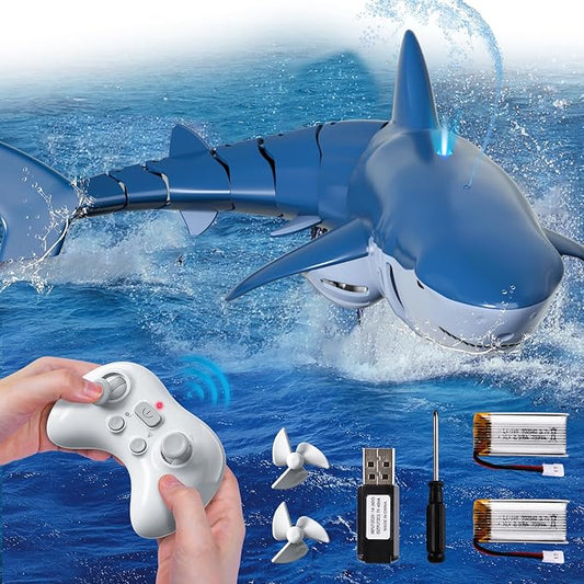 Remote Control Shark Toys for Boys Kids, 1:18 Scale High Simulation Shark for Pool, 2.4Ghz Electric RC Fish Boat Toys with Light & Spray, Toy Sharks Gifts for 6 7 8 9 Year olds Kid Boys Girls