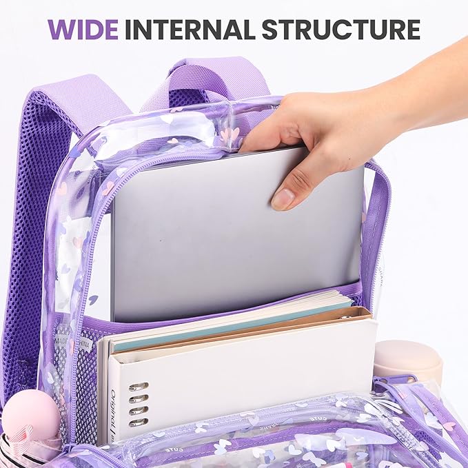 Transparent Bag - Purple Clear Backpack for School and Stadium Events, Suitable for Girls and Boys