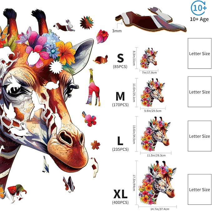 Wooden Puzzles for Adults, Flowers and Giraffes (S-85pcs) Wooden Jigsaw Puzzles Kids, 8.3 * 7in Unique Shaped Animal Wood Puzzles Adults, Xmas Christmas Puzzles Birthday Gift Family Game