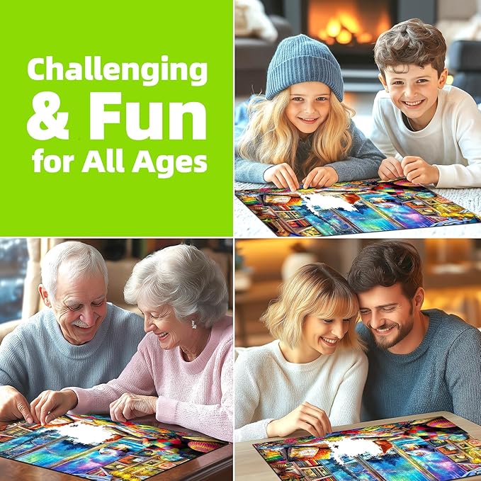 Northern Lights 1000 Piece Jigsaw Puzzle for Adults Cat Colorful Aurora Borealis Winter Scene Snowy Landscape Cozy Cabin Bookshelf Challenging Puzzle Game for Christmas Holiday Family Night (27"x19")