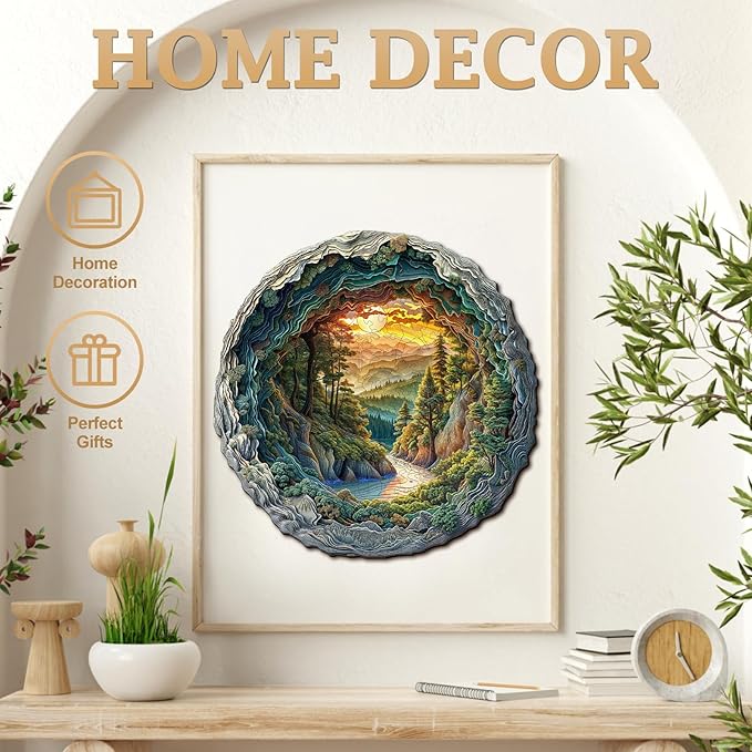 KAAYEE Wooden Puzzles for Adults, 3D Vision Effect Cave Forest Wooden Jigsaw Puzzle Unique Shape Wood Puzzle Adult, 3D Effect Flat Puzzle Birthday Family Game (XL 17.3 * 17.2in 505pcs)