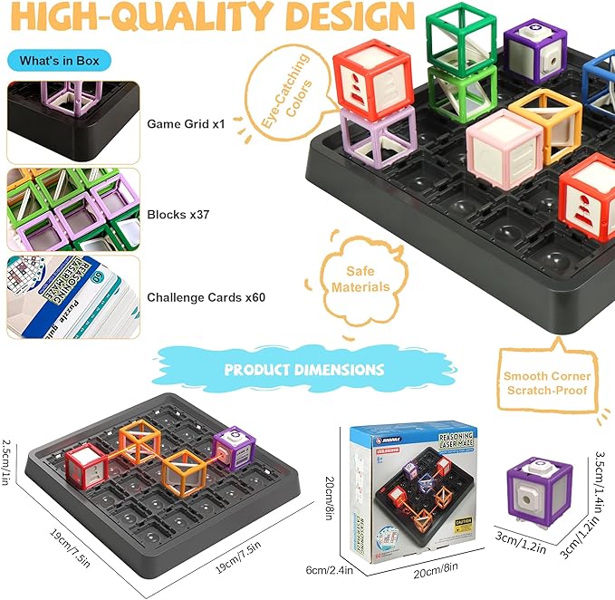 New Laser Maze Reasoning Game, Ultimate STEM Logic Toys for Ages 8+ Kid, 60+ Challenges Puzzle Games, Ideal Educational Children Gift for Christmas/Birthday/Children's Day, 37 Pcs Cubes