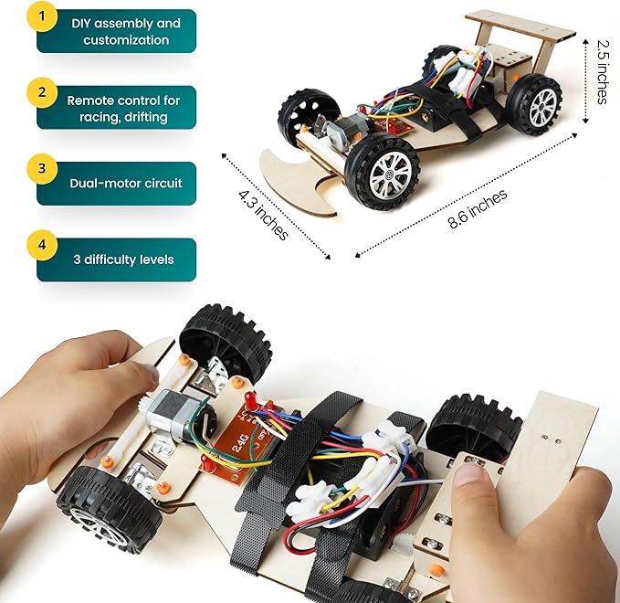 STEM Wooden Racing Car Kit for Kids Age 8-12 – DIY Science Experiment, Wood Building Project, Perfect Educational Gift for Boys & Girls 8 9 10 11 12 Years Old