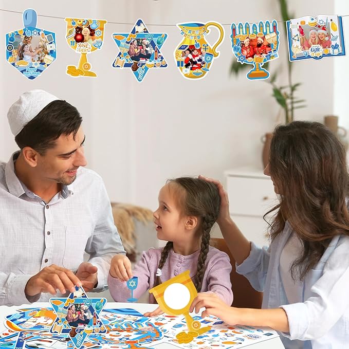 Jetec 48 Set Hanukkah Picture Frame Craft DIY Chanukah Photo Frame Make Your Own Festival of Light Ornaments with Jewish Festival Stickers for Hanukkah Party Favor Classroom Activities