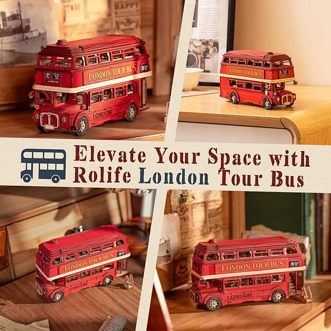 rowood 3D Puzzles for Adults,DIY Bus Toy Wooden Model Kit Building Set,Birthday/Christmas Gift for Adults-London Bus