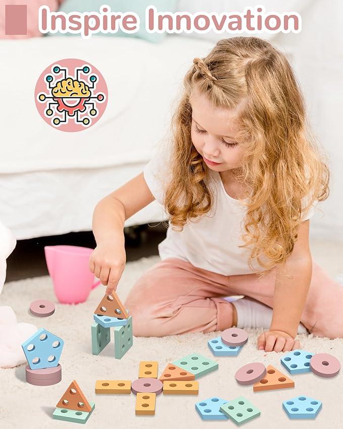 Montessori Toys for 1 2 3 Year Old Boy Girl, Toys for Ages 2-4 Toddlers Kids Baby, 1 2 Year Old Birthday Gifts, Wooden Learning Puzzles Shape Sorter Toys for Toddlers 1-3