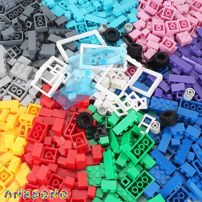 1500 Pieces Building Bricks for Kids with Doors, Windows, Wheels, Tires, Axles, Classic Building Bulk Blocks Compatible with All Major Brands for Boys Girls Ages 3 4 5 6 7 8 9 10 Year Old