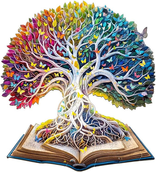 Jigfoxy Wooden Puzzle for Adults, Tree in The Book Jigsaw Puzzles for Adult, Unique Animal Shape Wood Cut Puzzles, Christmas Thanksgiving Gifts for Friends Family (M-11.4 * 10.5in-200pcs)