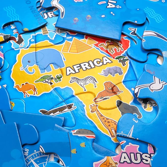 Jumbo Floor Puzzle for Kids,World Map Jigsaw Geography Puzzles,48 Piece Globe Atlas Puzzle with Continents,United States Puzzle for Ages 3-5,Preschool Learning Toys Gift for 4-8 Years Old