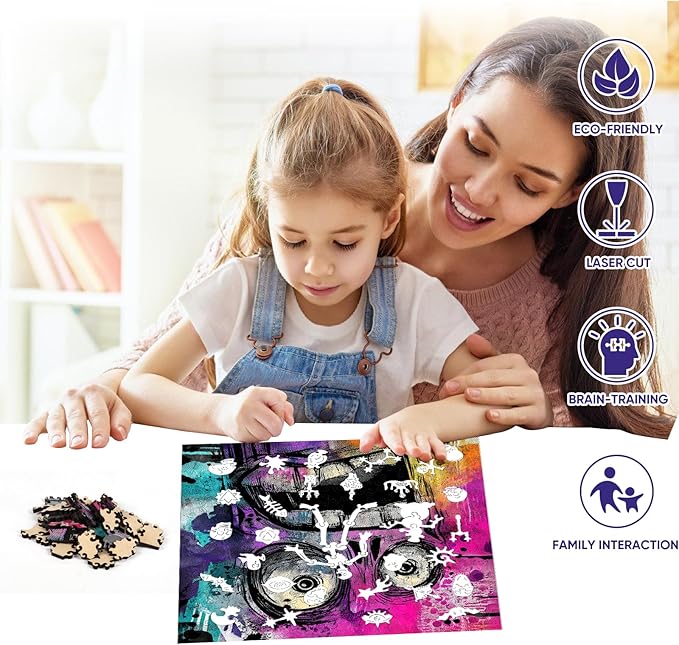 Ruikiyart Wooden Puzzles for Adults, 5MM 500 Pieces Funny Scared Expression Wooden Jigsaw Puzzle,Unique Shaped Puzzle Gifts for Adults and Kids on Christmas,Family Puzzle Games (Purple, 15.9''x15.9'')