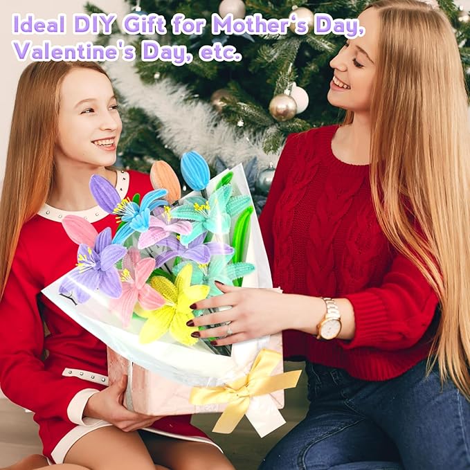 Pipe Cleaners Craft Kit 8 Assorted Colors Pipe Cleaners Bulk Flower Making Kit Chenille Stems DIY Arts and Crafts Supplies for Kids Adults Creative Bouquet Festival Home Decor Toys Gifts, Lily