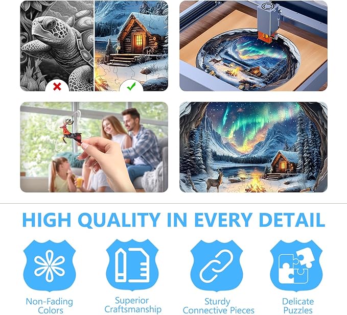 Wooden Puzzles for Adults, Aurora World Wooden Jigsaw Puzzles for Adult 435 Pieces, Wood Puzzles Adult, Mountains Lakes Round Puzzle, Unique Animal Shape, Wall Art Canvas Puzzle (XL -17.3 * 17.3in)