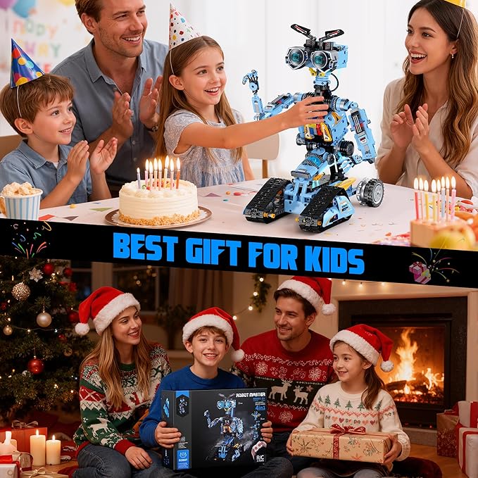 4-in-1 STEM Robot Building Kit with Remote Control, Multiple Robot Designs, Educational DIY Blocks Toy, Birthday for Kids 6-14 & Adults - 824Pcs