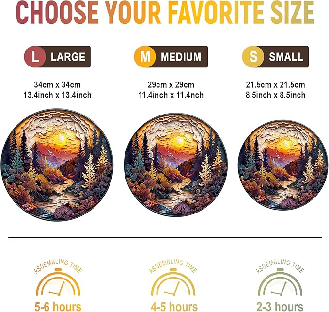 Wooden Puzzles for Adults - Unique Animal Shaped Sunset Forest Puzzle, 3D Vision Wooden Jigsaw Puzzle, Christmas Birthday Gifts for Friends/Family, Home Decor 11.4 * 11.4in 200pcs