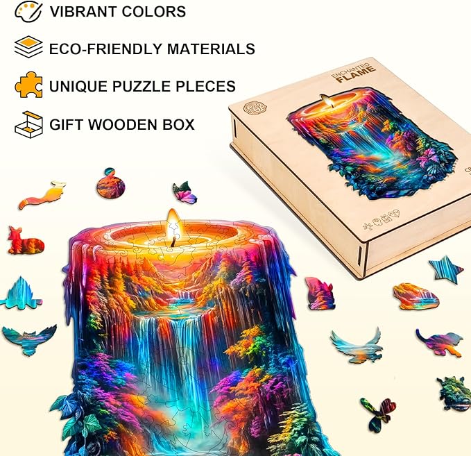 Wooden Puzzles for Adults, Wooden Jigsaw Puzzles for Adults Kids, Enchanted Flame Unique Shaped Wood Puzzles Adult, Creative Gifts for Friends Family Game, Home Decor(11.4 * 7.8in 155pcs)