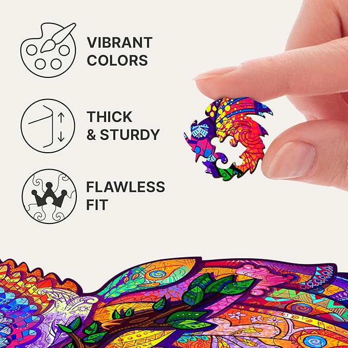 UNIDRAGON Original Wooden Jigsaw Puzzles - Fairy Bird, 297 pcs, King Size 11.6"x15.1", Beautiful Gift Package, Unique Shape Best Gift for Adults