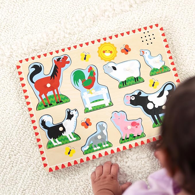 Melissa & Doug Farm Animals Sound Puzzle - Wooden Peg Puzzle with Sound Effects (8 pcs)