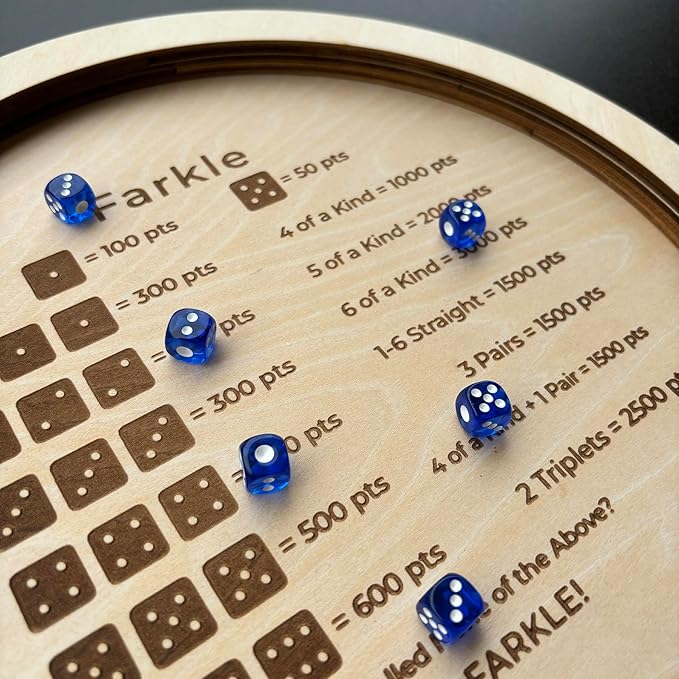 Farkle Dice Tray, Farkle Classic Dice Game with Tray and 2 Sets of 6 Pearl Dice, 12" Wooden Dice Tray for The Classic Family Game