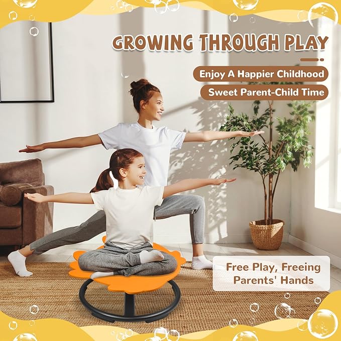 Zhenx Spinning Chair for Autistic Kids, Fish Shape Kids Sensory Swivel Chair, Sensory Spinner Seat for Toddlers with Autism & ADHD Children, Sit and Spin Training Body Coordination (Orange)