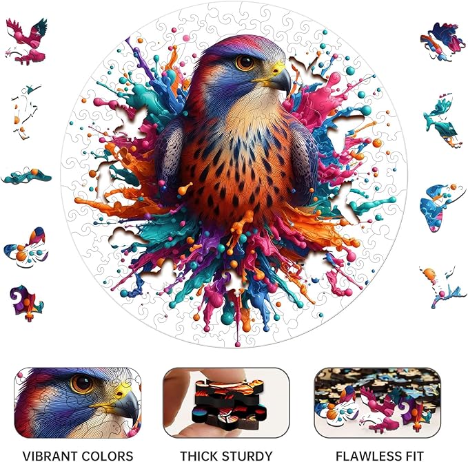 Wooden Puzzle, Falcon Pattern Art Painting, Adult Wooden Puzzle, Animal Pattern Wood Carving Puzzle Designed for Family and Friends, 14.9 * 14.9 inches