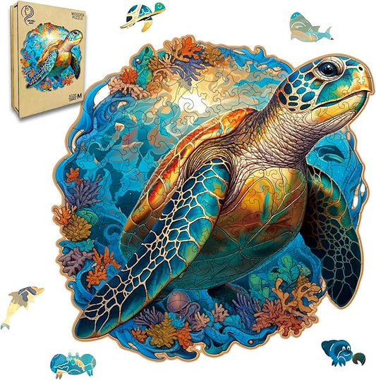 Wooden Puzzle,Coral Sea Turtle Jigsaw Puzzles 200 Piece,Fun Challenging Puzzles Family Game Gift,Unique Shape Puzzles for Adults 11 x 11 Inch