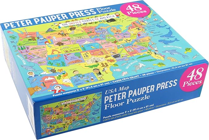 PETER PAUPER PRESS USA Map Jumbo Floor Puzzle - Fun and Educational! Learn Geography, State capitols, and Historic Landmarks. (48 Pieces) (36 inches Wide x 24 inches high)