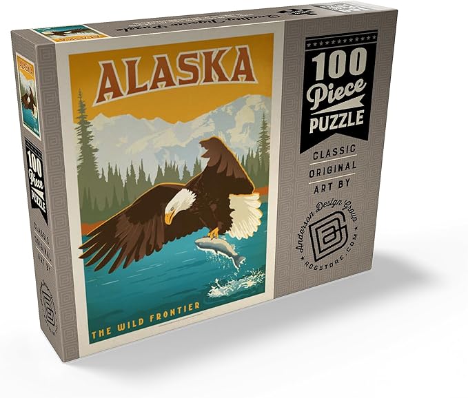 MyPuzzle Alaska: Eagle, Vintage Poster - Premium 100 Piece Jigsaw Puzzle for Adults