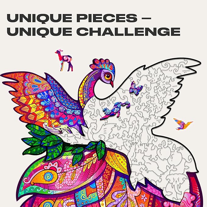 UNIDRAGON Original Wooden Jigsaw Puzzles - Fairy Bird, 297 pcs, King Size 11.6"x15.1", Beautiful Gift Package, Unique Shape Best Gift for Adults
