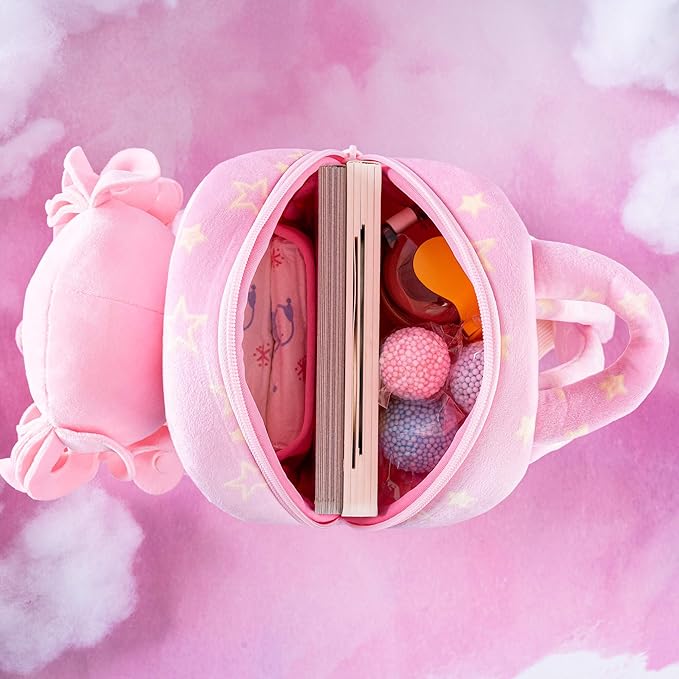 Gloveleya Toddler Backpack Baby Girl Gifts Curly Hair Plush Figures Dress Backpack Kids Backpack Curly Hair Spring Girl - Pink Head Pink Star 9inches