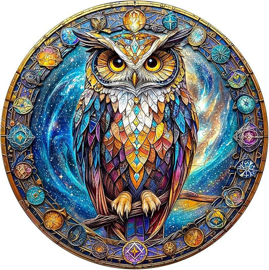 Wooden Puzzles for Adults 200 Pices, Owl 3D Puzzles for Adults, Cosmic Watcher Owl Irregular Jigsaw Puzzles, Flat Puzzels with 3D Visual Effect, Finished Puzzle Size is 11.4 x 11.4in