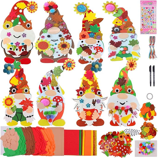 24 Sets Halloween Fall Gnome Crafts Kits for Kids,DIY Fall Gnomes Ornaments Decorations Art with Leaf Pumpkin Sunflower Foam Stickers Arts for Kids Autumn Thanksgiving Activity Art Project