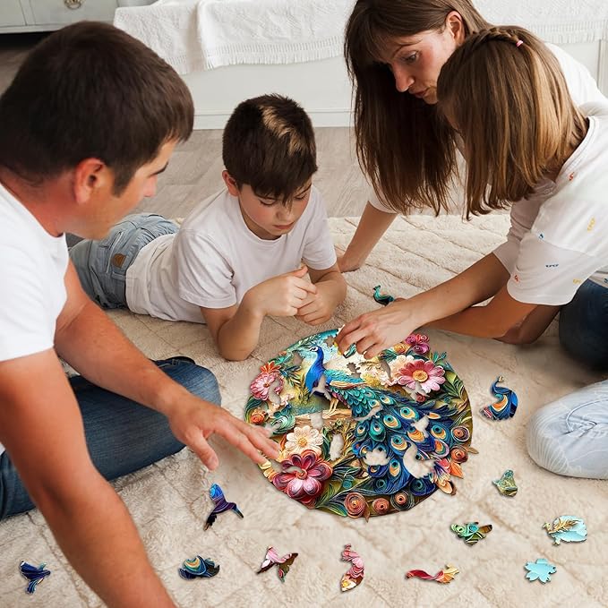 Wooden Puzzles for Adults, Unique Animal Shaped Adults Puzzle, Colorful Peacock Wooden Jigsaw Puzzles Adult, Challenging Creative Gifts Family Games 13.4 * 13.4in 300pcs