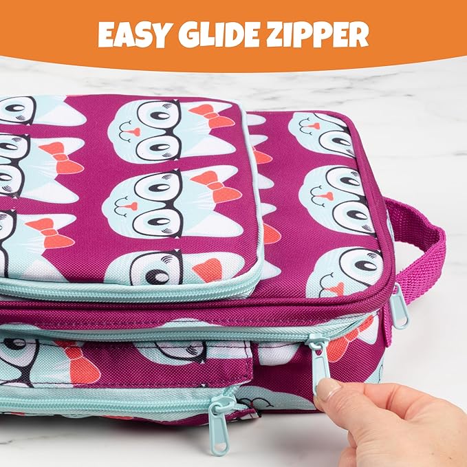 Kids Insulated Lunch Box w Snack Pocket & Expandable Water Bottle Holder For Girls- Waterproof Lunchbox Tote Keeps Food Hotter or Colder Longer - Reusable Back to School Bag Fits Most Bento Containers