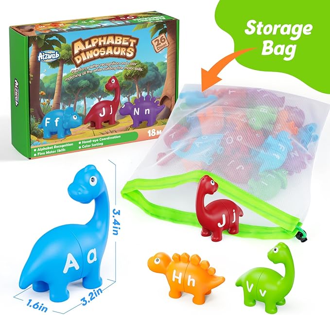 Aizweb Alphabet Learning Toys,Dinosaur Color Sorting Matching Letter Game for Toddlers,Preschool Kindergarten Learning Activities Classroom Must Haves,Montessori Educational ABC Fine Motor Skills Toys