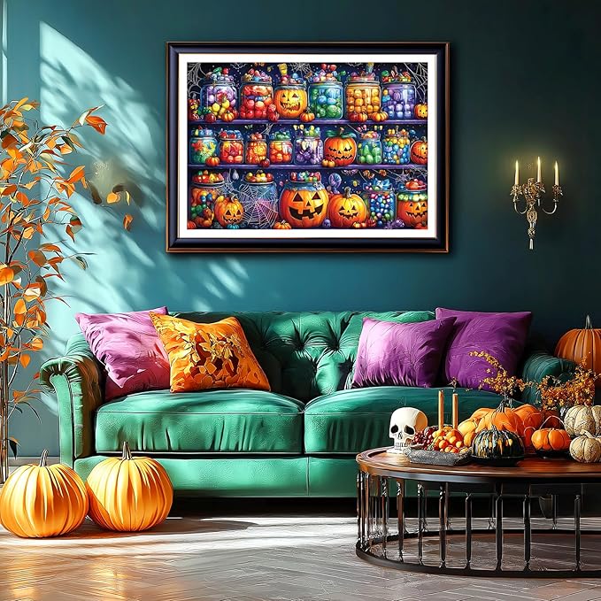 Halloween Candy Jars 1000 Piece Puzzle for Adults Spooky Night Mason Jars Challenging Jigsaw Puzzles for Adults Family Game Night (27"x19")