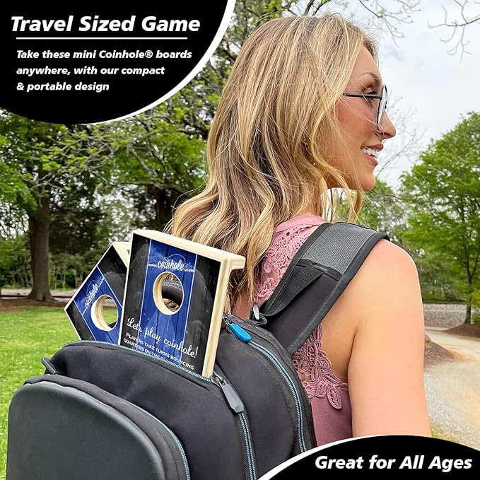 Coinhole Desktop Coin Bouncing Party Game Set | Tabletop Cornhole Board Game | Small Cornhole Travel Game Includes Coins