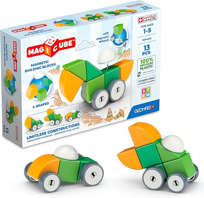Geomag Magicube 13pcs Magnetic Blocks - Magnetic Building Blocks for Toddlers 1-3, Montessori Toys for 1+ Year Old, Autism Sensory Product, Magnets for Kids