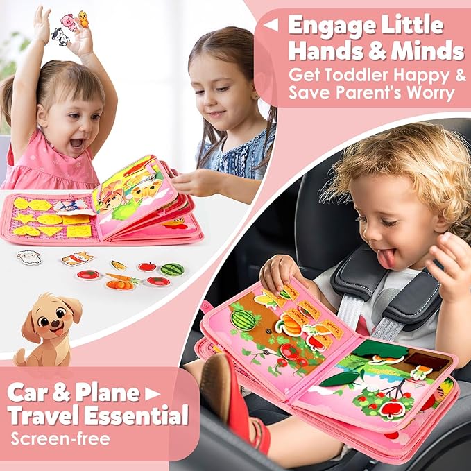 Montessori Busy Book for Toddlers 1-3, Busy Board Montessori Toys for 1 Year Old Girl Birthday Gifts, Educational Learning Sensory Activity Books, Quiet Book Travel Toys for Airplane Car