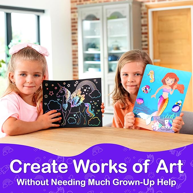 Craftikit ® Rainbow Land Foil Art & Scratch Art for Kids- 2-in-1 Arts and Crafts Kit for Kids Ages 4-10 - Rainbow Crafts for Girls Ages 4, 5, 6, 7, 8, 9, 10